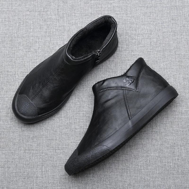 Mens Winter Boots Shoes for Men Fashion Boots Simple Style Warm Plush Leather Casual Shoes Man High Tops Ankle Boots