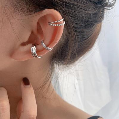 Zircon Geometric Irregular Double-Layer Ear Cuff: Unisex Trendy Twisted Stud Earrings for Women, No Piercing Required.