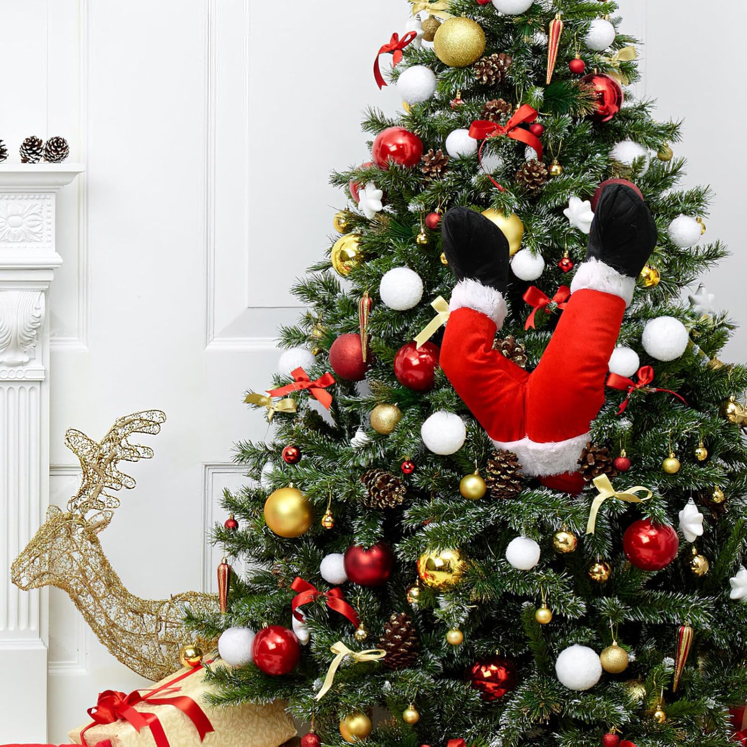 Christmas Leg 1pc Red Santa Fake Legs Christmas Tree Leg Ornament Santa Stuffed Leg Stuck in Tree for Christmas Tree Decorations (Red) Christmas Tree