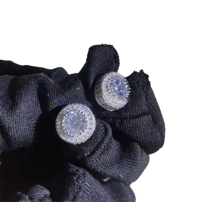 Popular European and American Full Diamond Zircon Round Stud Earrings for Men and Women