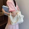 Korean Style Lace Shoulder Bag With Ribbon Large Capacity Bag Simple Canvas Handbag  Travel