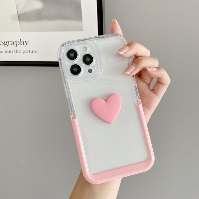 

6 цветов Ins Love 3d Heart Cute Stand Holder Чехол для телефона с мультяшной парой для Iphone 13 Pro Max 11 12 Promax Противоударная задняя крышка For iphone 13 розовый