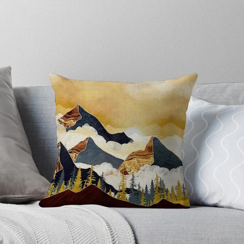 Geometric Landscape Patterns Throw Pillow Cover With Short Plush Print For Living Room Sofa Decoration Cushion Cover