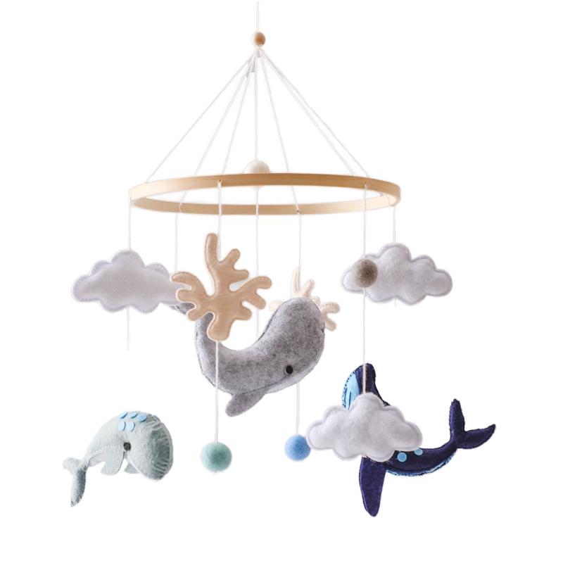 Cartoon Adjustable Direction Baby Cot Mobile Handmade Nonwoven Felt Ocean Animals Rotation Bed Bell Rattles Musical