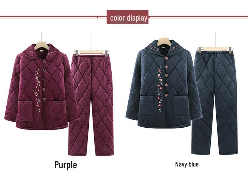 Damen Baumwoll Tang-Anzug Pyjama-Set für den Winter - Verdickter Samt, Warme Homewear für mittlere und ältere Menschen