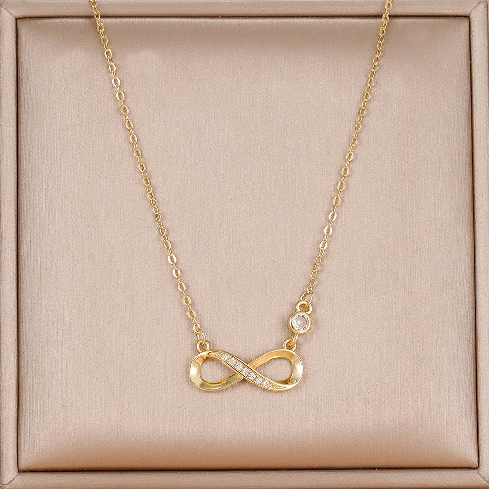 Fashion Simple Stainless Steel Infinity Pendant Necklace for Women Classic Lucky Zircon Love You Forever Jewelry Birthday Gift
