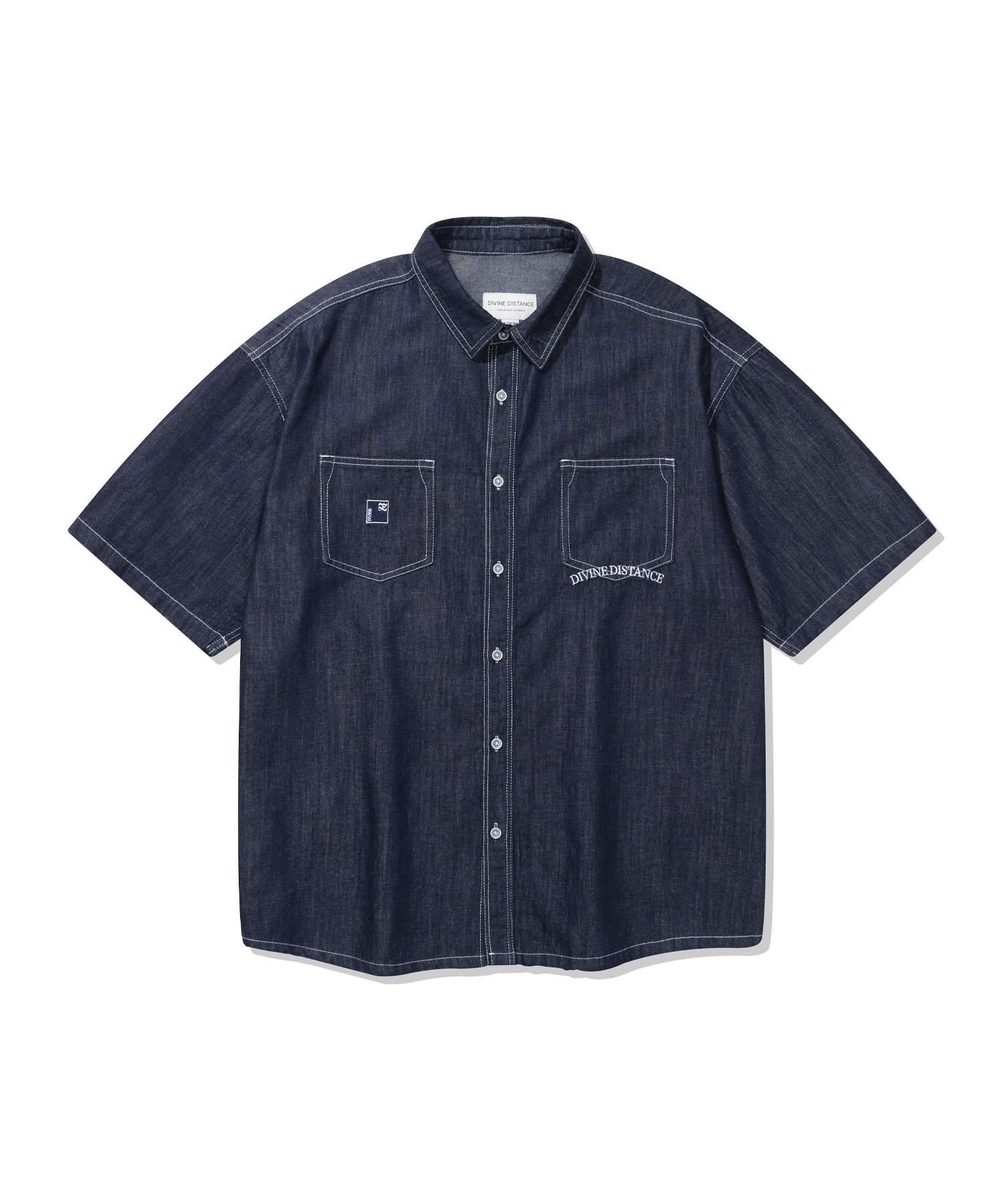 Divine Distance White Stitch Denim Half Shirt Xl