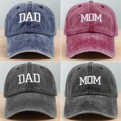 Boné de Basebol Lavado com Bordado de Letras - Dia das Mães Chapéu MOM & DAD