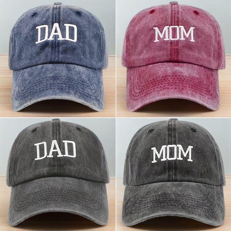 Letter Embroidery Washed Baseball Cap - Mother's Day MOM & DAD Hat