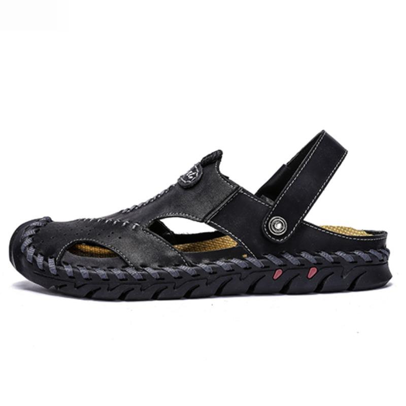 

Летние мужские кожаные пляжные сандалии большого размера Мужские сандалии с закрытым носком 43 чёрный