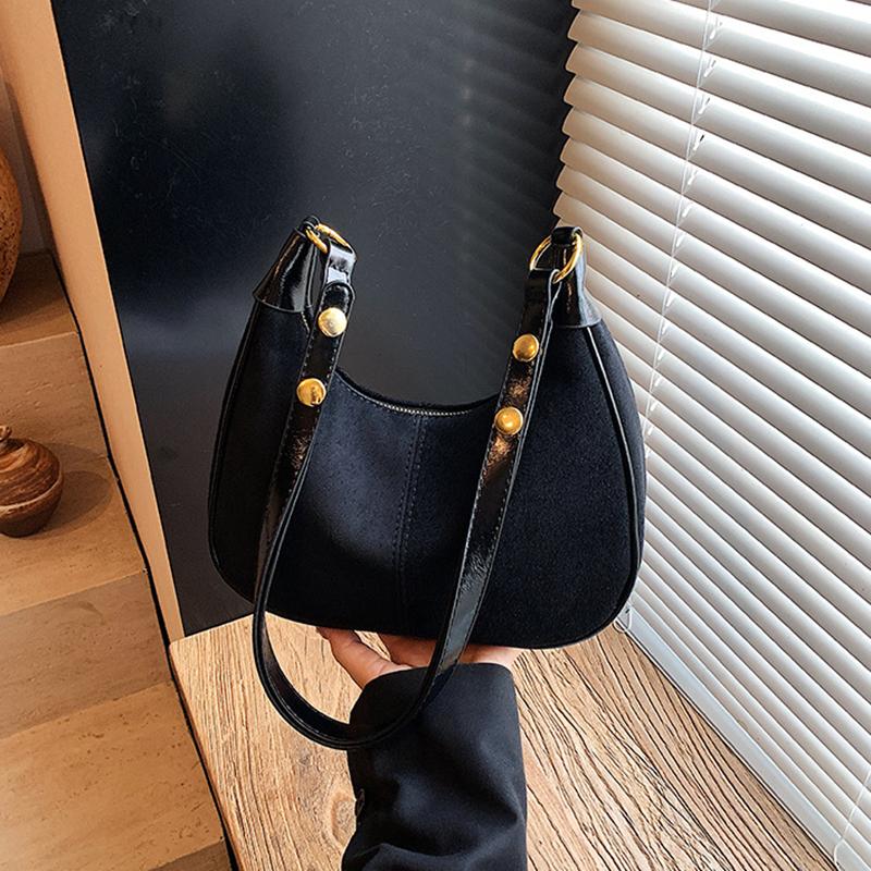 Faux Suede Solid Color Large Capacity Hobos Shoulder Bags for Women High Quality Versatile Undearm Ruched Handle Bags