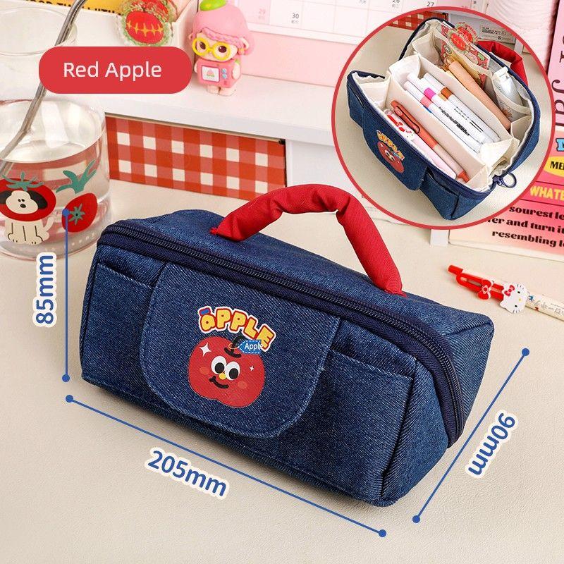 

Grade Three Class Two Cute Apple Denim Pen Bag Only for Pupils Good-looking Large Capacity Satchel Stationery Case K [Yan value high/large capacity!]!] Red Apple