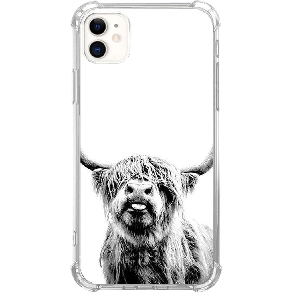 Scottish Highland Cattle Phone Case - Compatible with iPhone 12/12 Pro, Hippie Wild Cow Animal Cover for Teens, Men, Women - Trendy Cool TPU Bumper