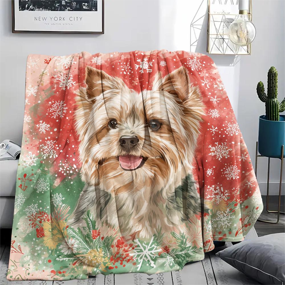 Pink Yorkshire Terrier Pattern Flannel Blanket, High Quality Comfortable for All Seasons, Home Decor, Warmth and Comfort, Perfect for Gifts.