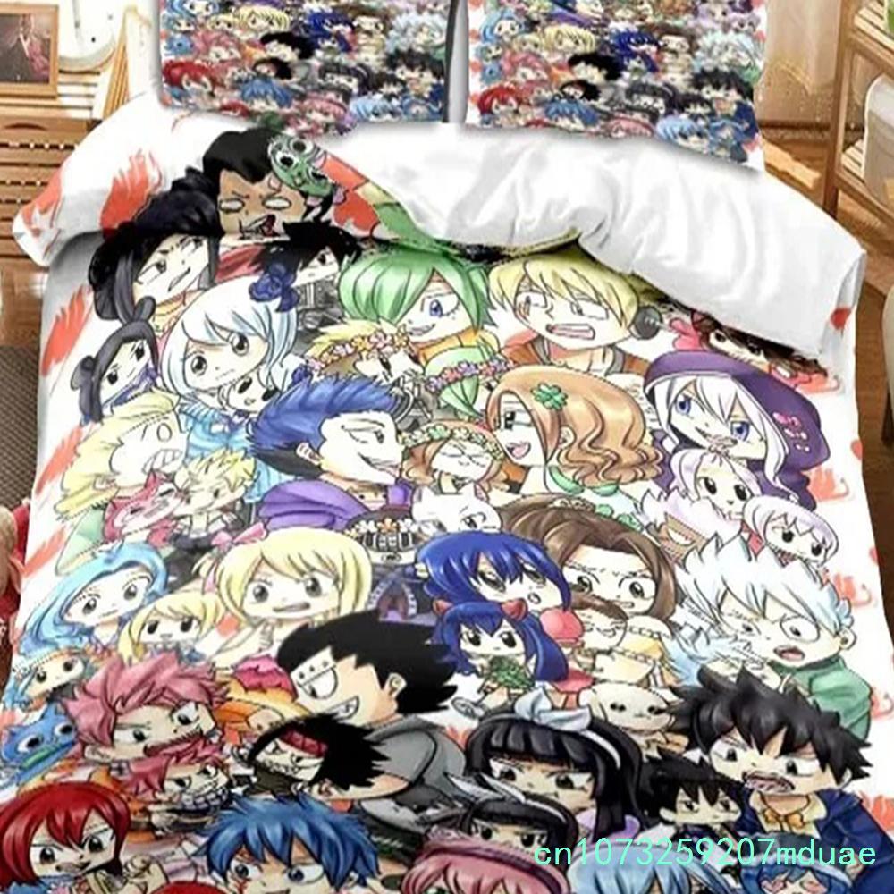 New Anime Fairy Tail Bedding Set Bed Three-piece Set Duvet Cover Single Double Bed Queen Size Duvet Cover Set Adult Boys Bedroo