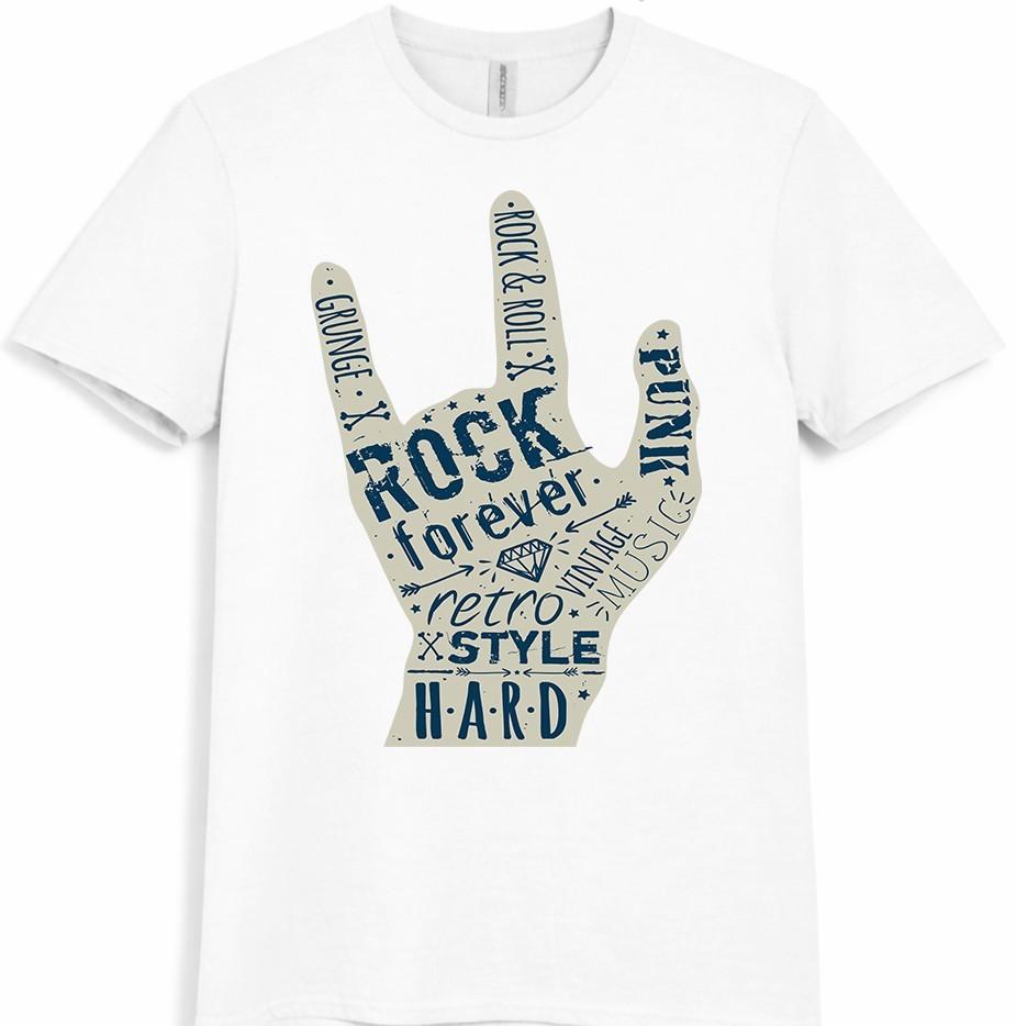 Rock Forever T-Shirt Rock and Roll Hand Sign Graphic Retro Music Tee