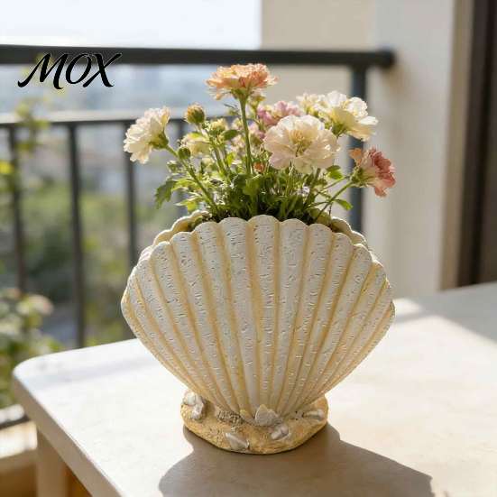 Unique Conch Shaped Vase Seashell Succulents Planter, Resin Ocean-Themed Flower Pot with Drainage Hole, Planter Beach Shell for Home Garden