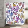 Beautiful Butterfly Pattern Shower Curtain Purple Pink Yellow Blue Flowers Decorative Bathroom Fabric Waterproof Tpu Membrane Wa