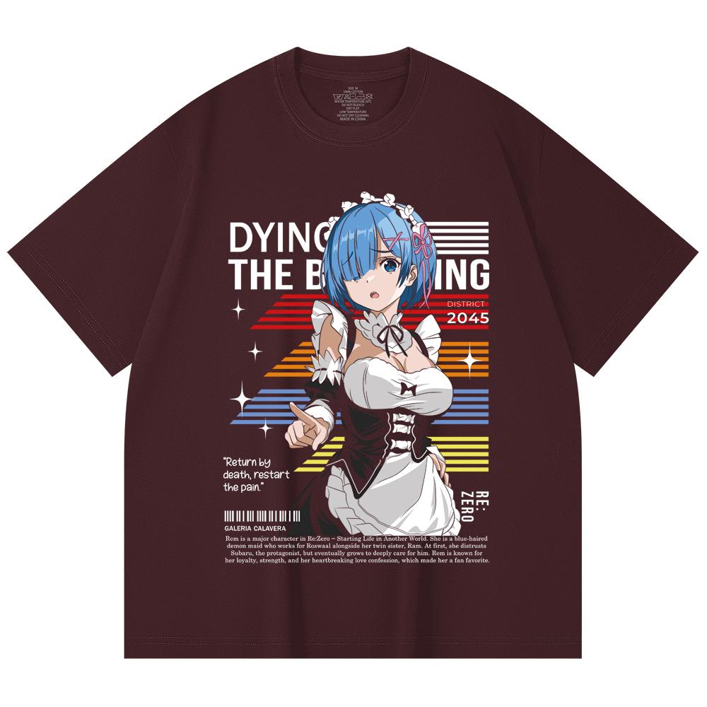 

230 Gsm 100% Cotton ReZero V2 Rem 2 Print Unisex Heavy Cotton T Shirt 2XL вина червоного кольору