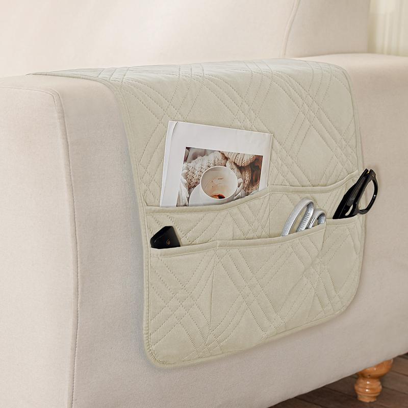 1Pc Solid Color Sofa Armrest Covers With Storage Bag Washable Non-Slip Couch Arm Protector Armchair Slipcovers For Living Room
