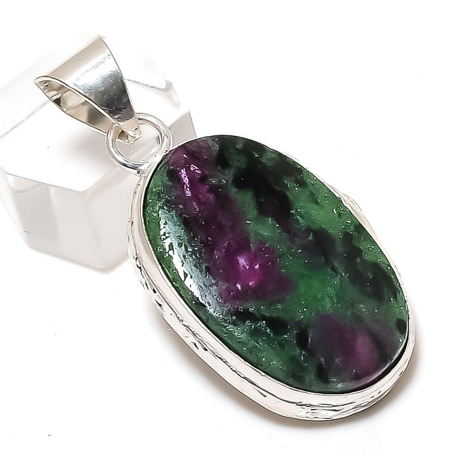 Ruby Zosite Gemstone Handmade 925 Sterling Silver Jewelry Pendant 1.85" r8l34
