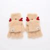 Winter Women Cute Antler Plush Motorcycle Gloves Warm Winterproof Half-finger Flip Gloves Christmas Deer Fashion Female Mittens