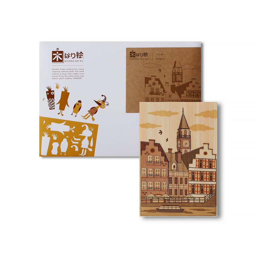 KINOWA "Belgium" Wood Collage Original DIY Kit - Ghent Streetscape - Made In Japan