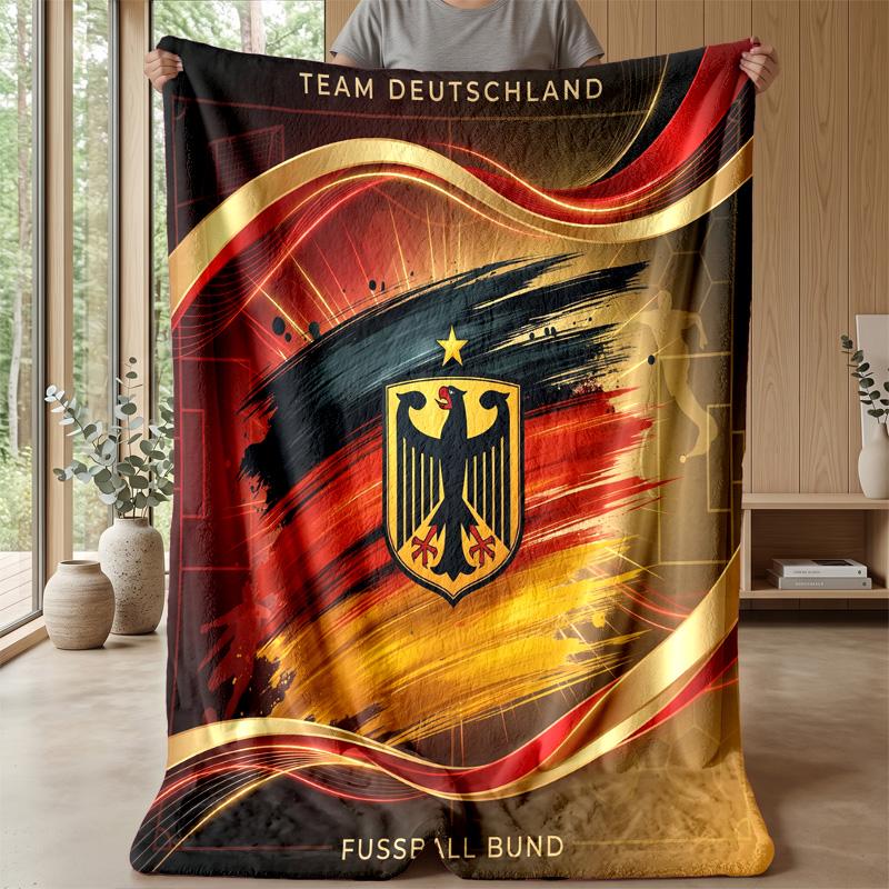 Germany Football Printed Flannel Blanket Skin Friendly Warm Decorative Throw for Indoor Couch Bed Daily Use