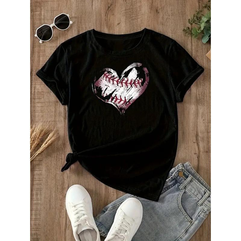 Letní top s kulatým výstřihem a potiskem Módní Ležérní Roztomilá dámská trička z čisté bavlny s krátkým rukávem