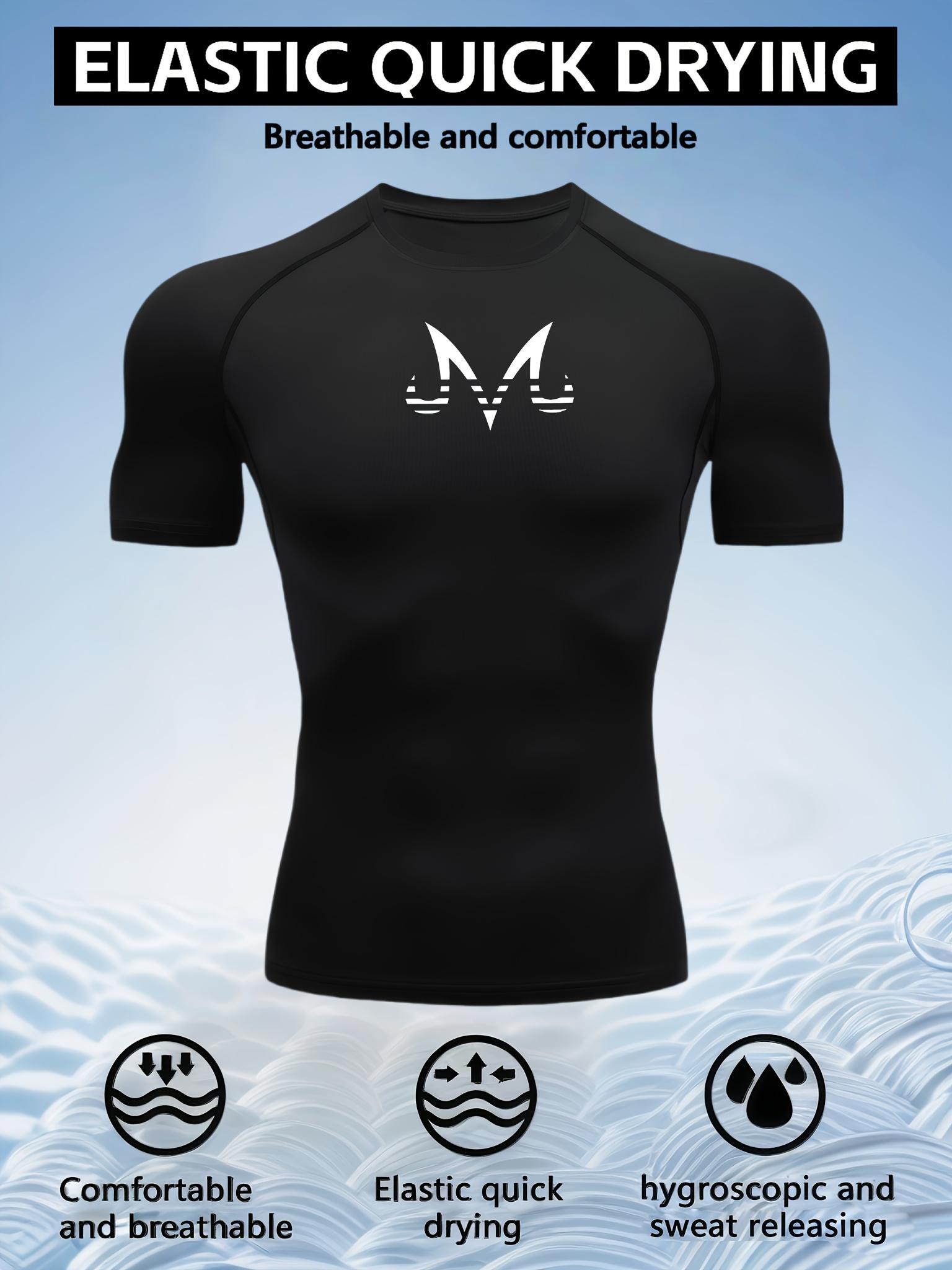 Men s Grey Compression T-Shirt with Dragon Ball Z Majin Buu Print, Elastic Quick Drying Breathable Moisture Wicking Gym Workout & Sports Training Top S чёрный