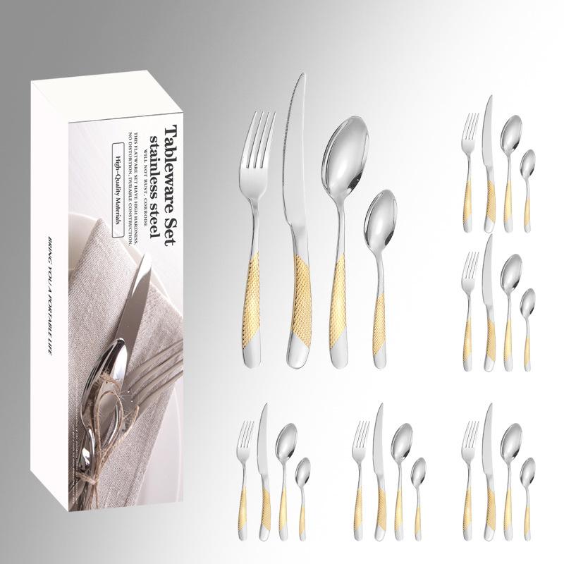 Stainless Steel Tableware 16/20/24-piece Set Star Diamond Four Main Pieces Simple Box Western Food Knife, Fork and Spoon Set