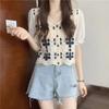 Hollow Short Top Knitted Shirt Cardigan Jacket 1116 Summer New Short-sleeved Thin Internet Celebrity Lace Shirt