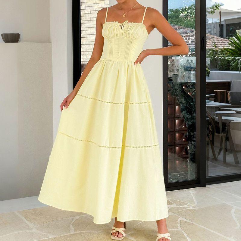 Cross-Border European and American Foreign Trade Women's Clothing 2025 Spring and Summer Amazon Vacation Casual Style Solid Color Small Strap Dress