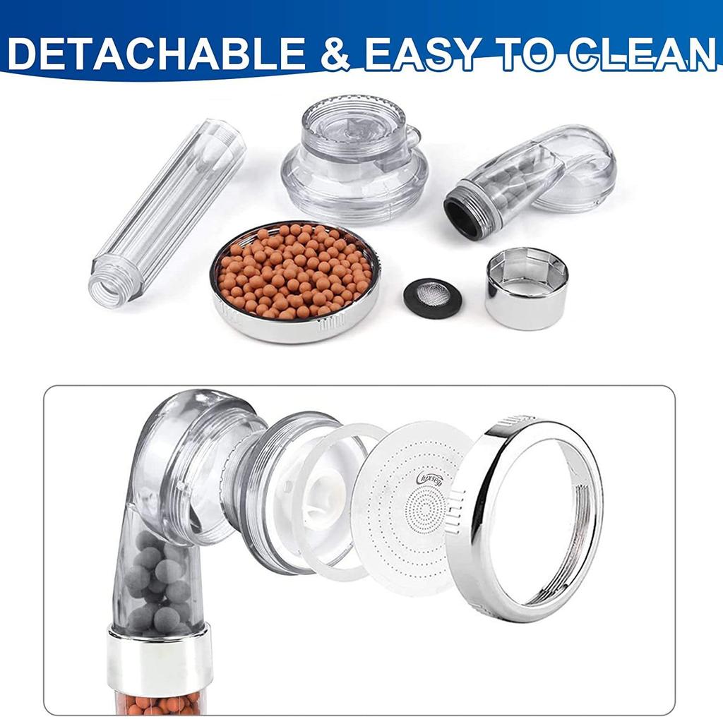 Ionic Shower Head Water Saving 3 Functions Spa Handheld Shower Combo Set