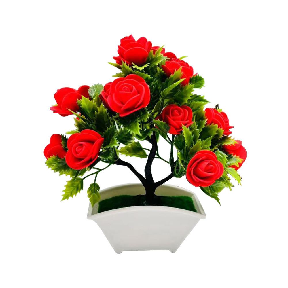 

Plant Rose Silk Simulated Flower Potted Plant Bonsai For Home And Event Decor Big Red