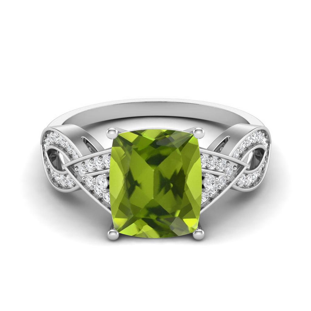 4.19 Ctw Octagon Peridot 925 Sterling Silver Solitaire Spilt Shank Women Wedding Ring