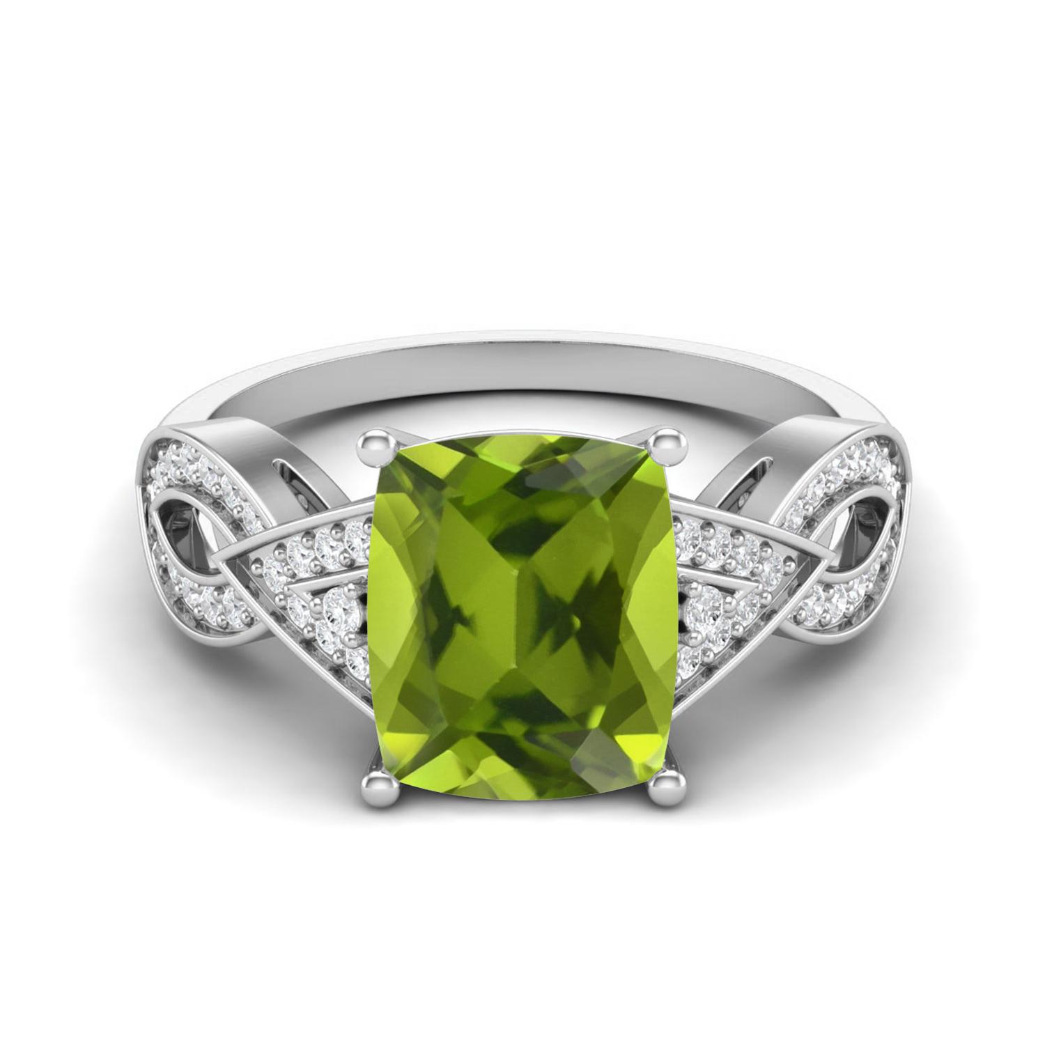 4.19 Ctw Octagon Peridot 925 Sterling Silver Solitaire Spilt Shank Women Wedding Ring 10