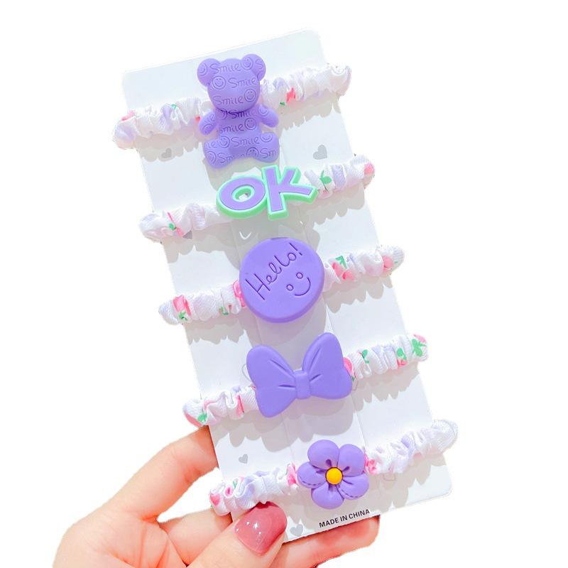 Cute Cartoon Hair Tie Set: 5-Piece Elastic Intestine Rings for High Ponytails & Buns