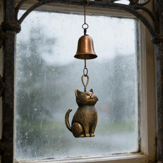 Retro Katze Windspiel Handgefertigt Niedliches Kätzchen Windspiel Vintage Hängendes Windspiel für Garten Terrasse Veranda Innendekor Geschenkidee für Katzenliebhaber