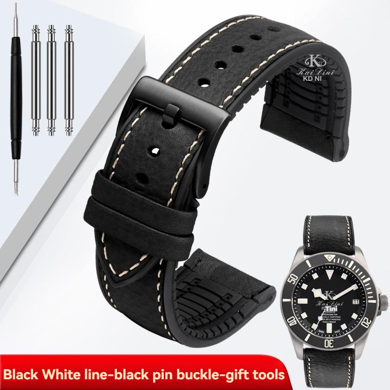 Italy Genuine Leather Skin Watchband For Any Brand Watch Soft Waterproof Rubber Bottom Strap Men Bracelet 19mm 20mm 21 22mm 23mm
