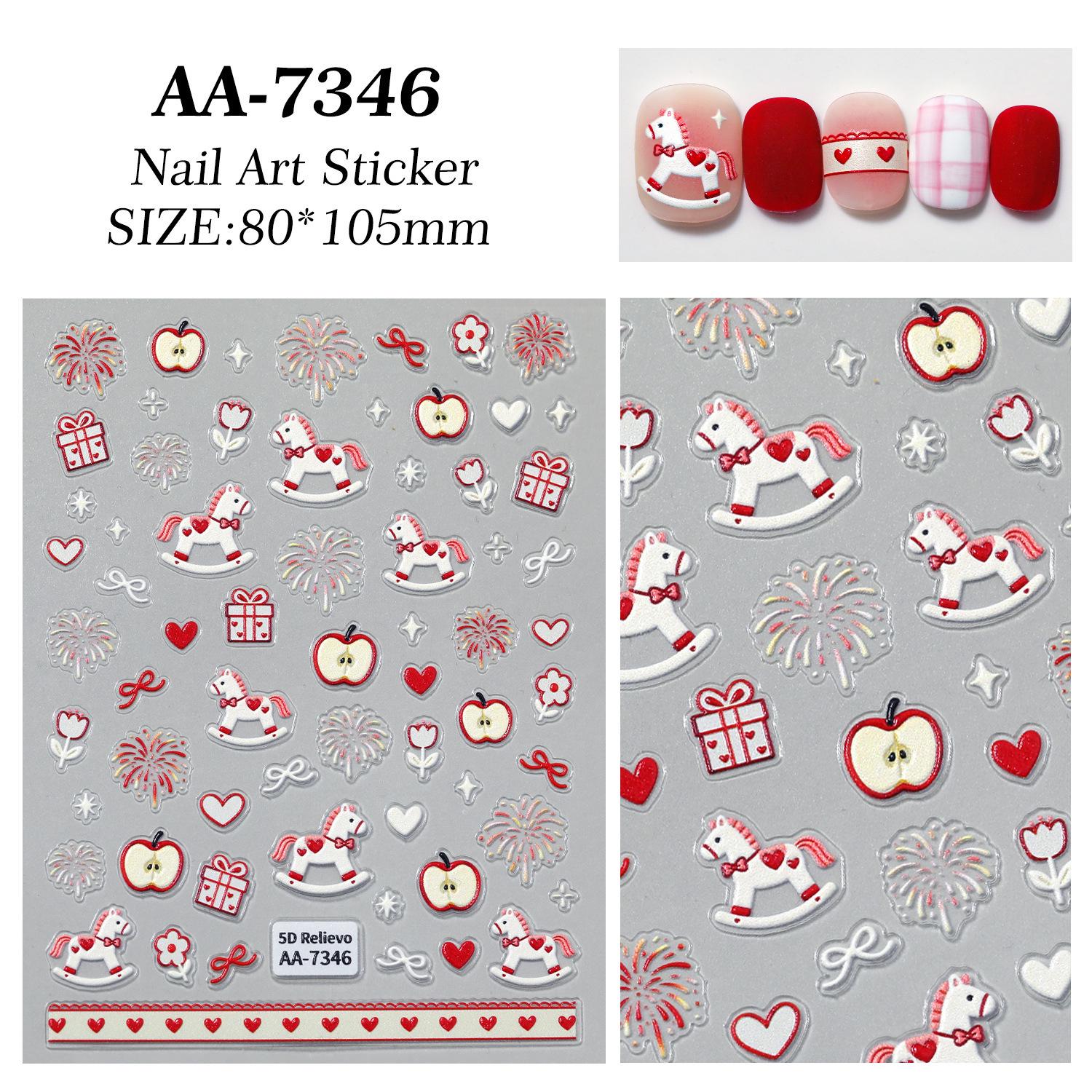Embossed Fireworks Pony 5D Nail Stickers - Stereo Apple Horse DIY Art Ornament Style AA