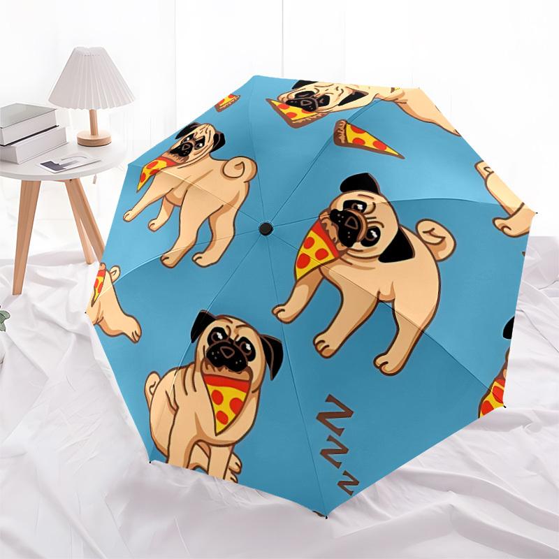 1pc Pug Pizza Automatic Open/close, All-Season Portable Folding Umbrella, Travel, Everyday, Formal Events114