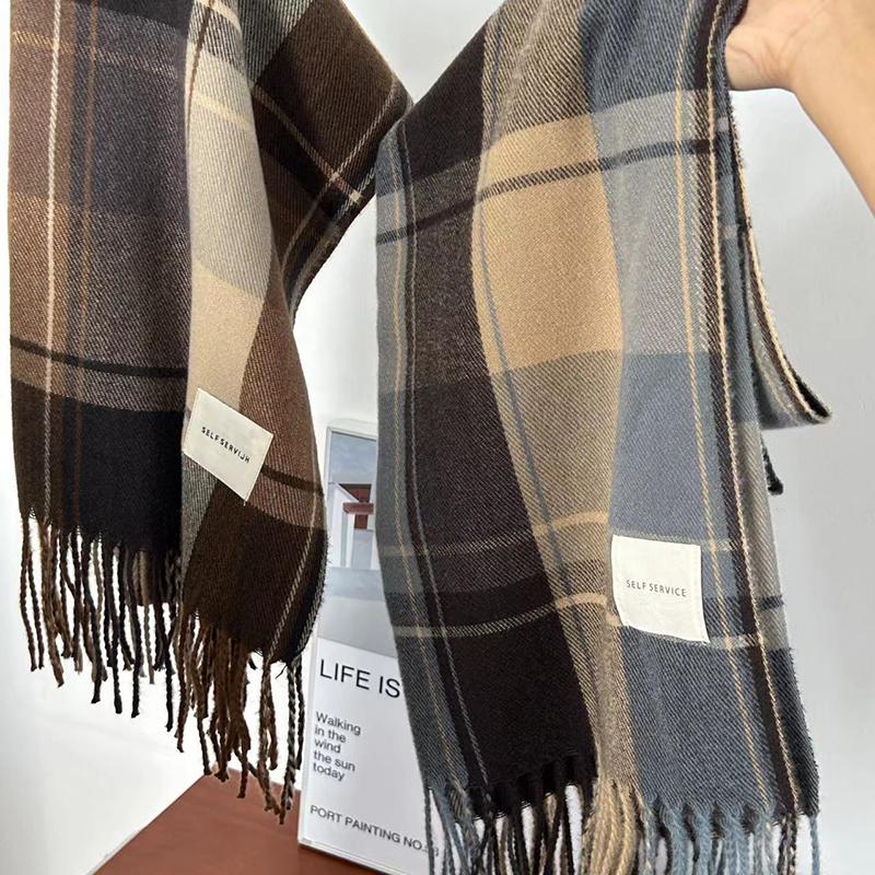 Korean Style Tassel Thick Thermal Scarf Women Winter Plaid Print Long Warm Shawl Costume Accessories