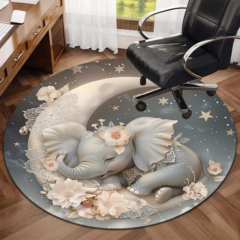 1Pc Elephant Circular Print Rug - Home Decoration Carpet For Living Room Bedroom Flooring Computer Chair Area Rug
