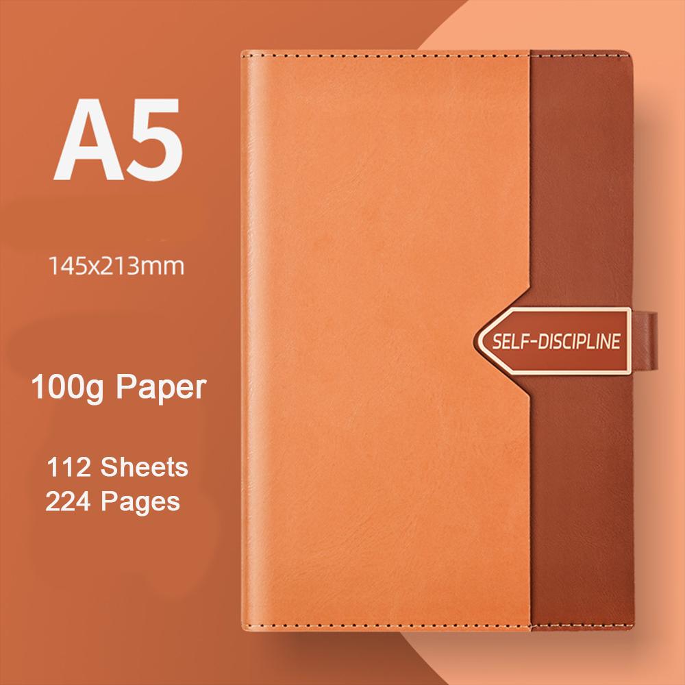 (can Engrave Logo) A5 Business Buckle Notepad, Student Subject Notebook, Leather Cover, Thickened Lined Inner Pages Meeting Minutes, Travel Log