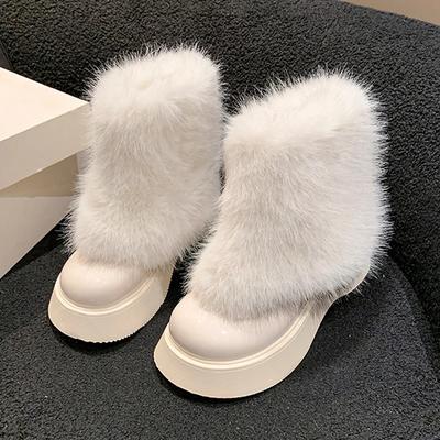 Fashion Sweet Fuzzy Ankle Boots For Women 2025 Winter New Fluffy Plush Keep Warm Lightweight Snow Boots Trend Cozy Fur Shoes Botas Mujer