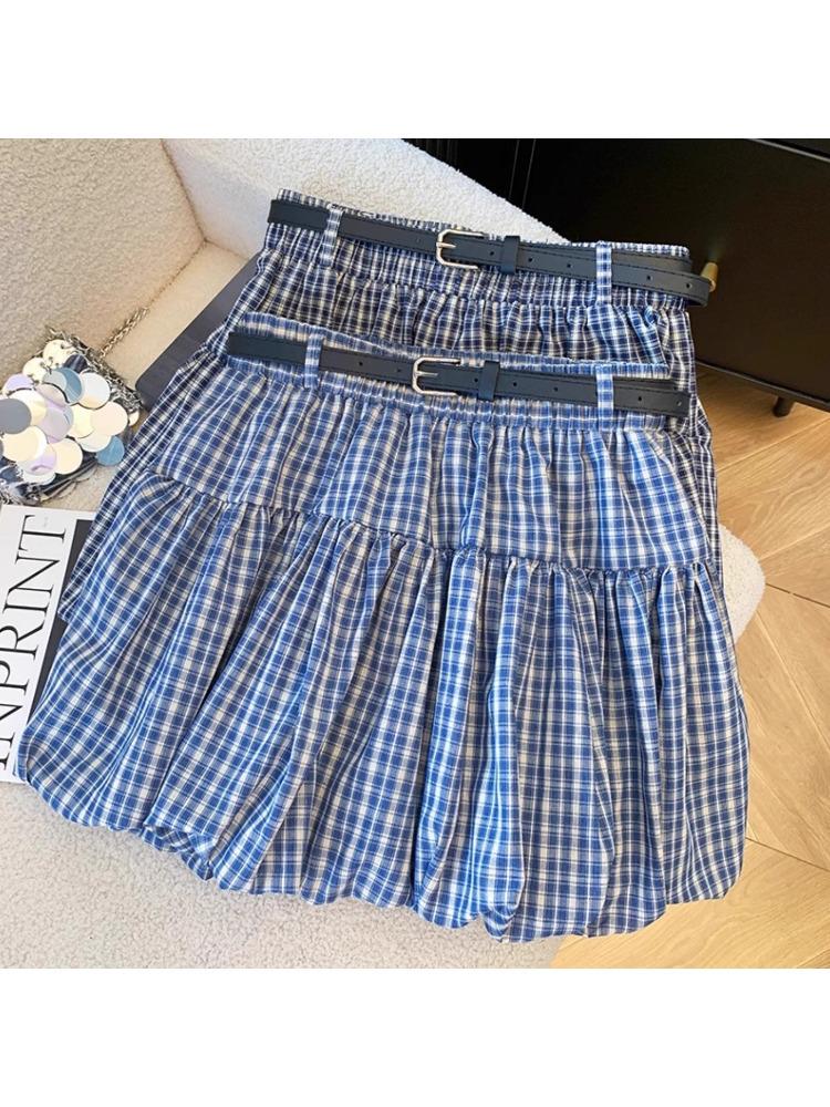 Plus Size Retro Plaid A-Line Skirt: Sweet Autumn Korean Style Fluffy Short Skirt