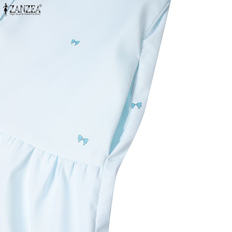 ZANZEA Damen Freizeit Rundhals 3/4 Ärmel Locker Gestreiftes Kleid