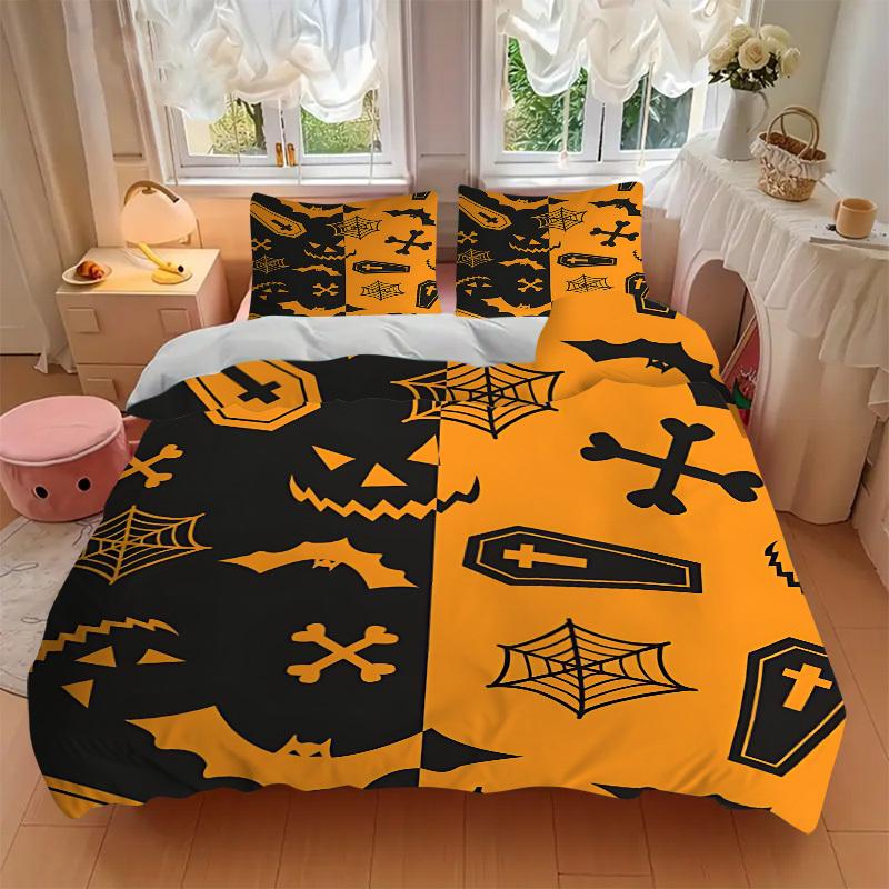 3pcs Halloween Spooky Bedding Set, Includes Without Pillow Inserts, Soft Comfortable Bedding Set,All-Season Use A0924073