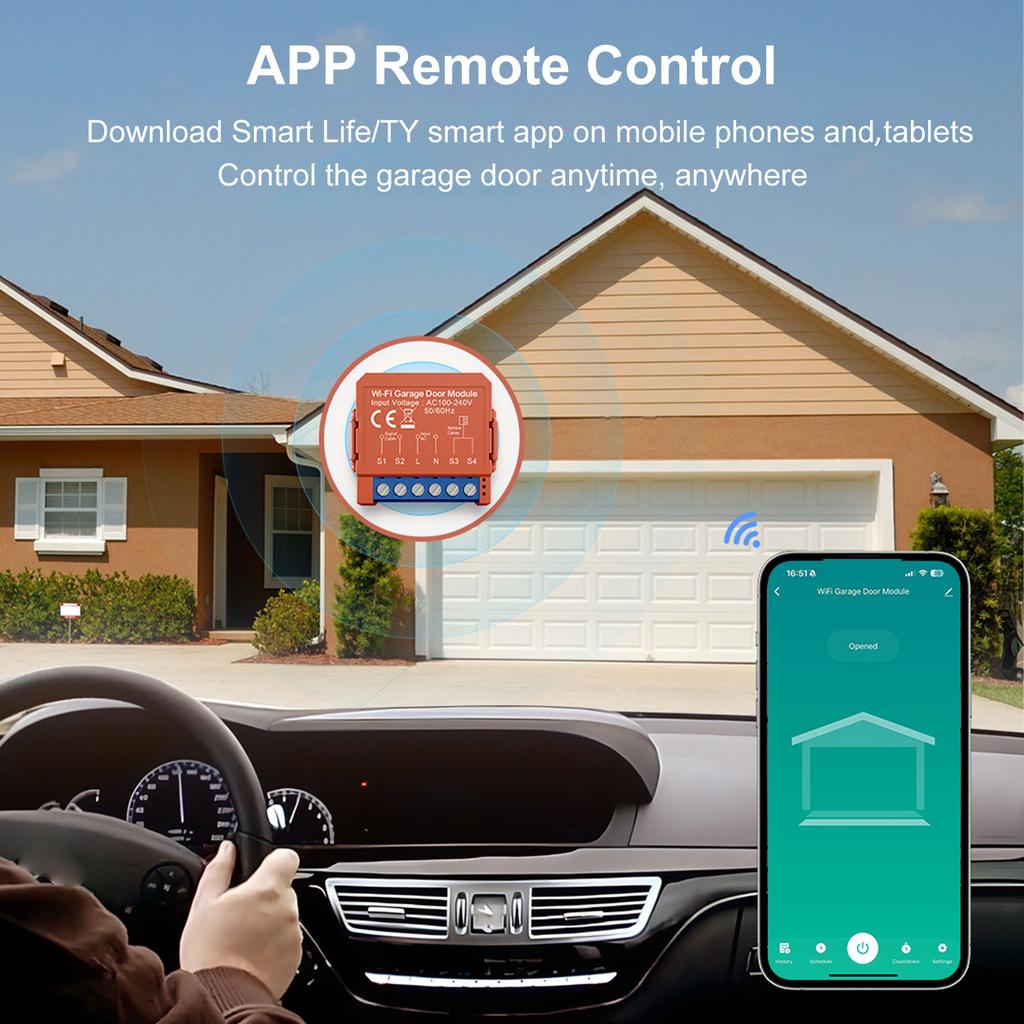 Garage Door Opener WiFi Smart Remote Control Compatible with Voice Assistant TY Smart Life App Voice Control Timer